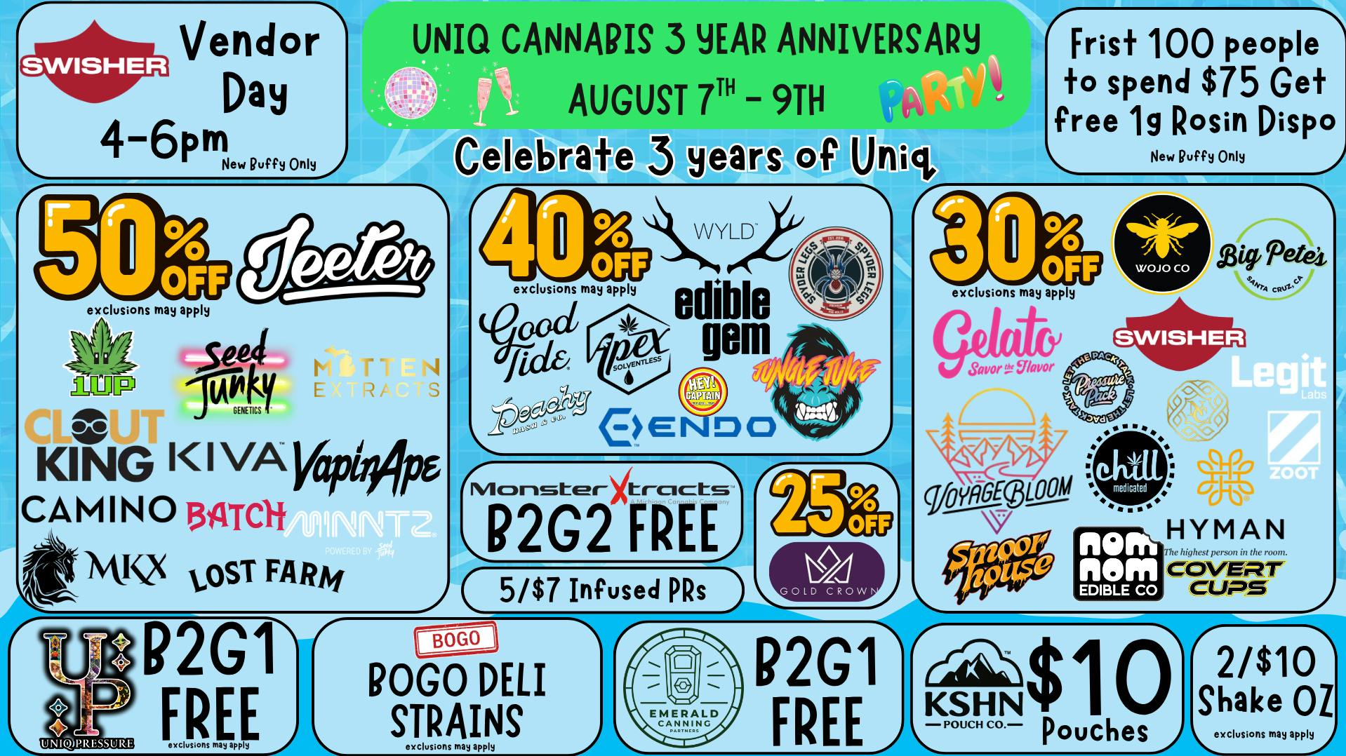 Uniq Cannabis 3 Years of Uniq! Up to 50% Off Store Wide!