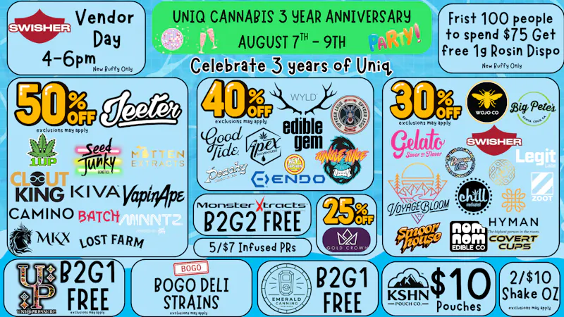 Uniq Cannabis 3 Years of Uniq! Up to 50% Off Store Wide!