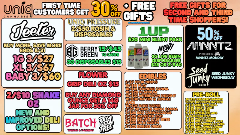 Uniq Cannabis Dispensary Monroe Jeeter Buy More Save More Last Wee! Shop UNIQ!