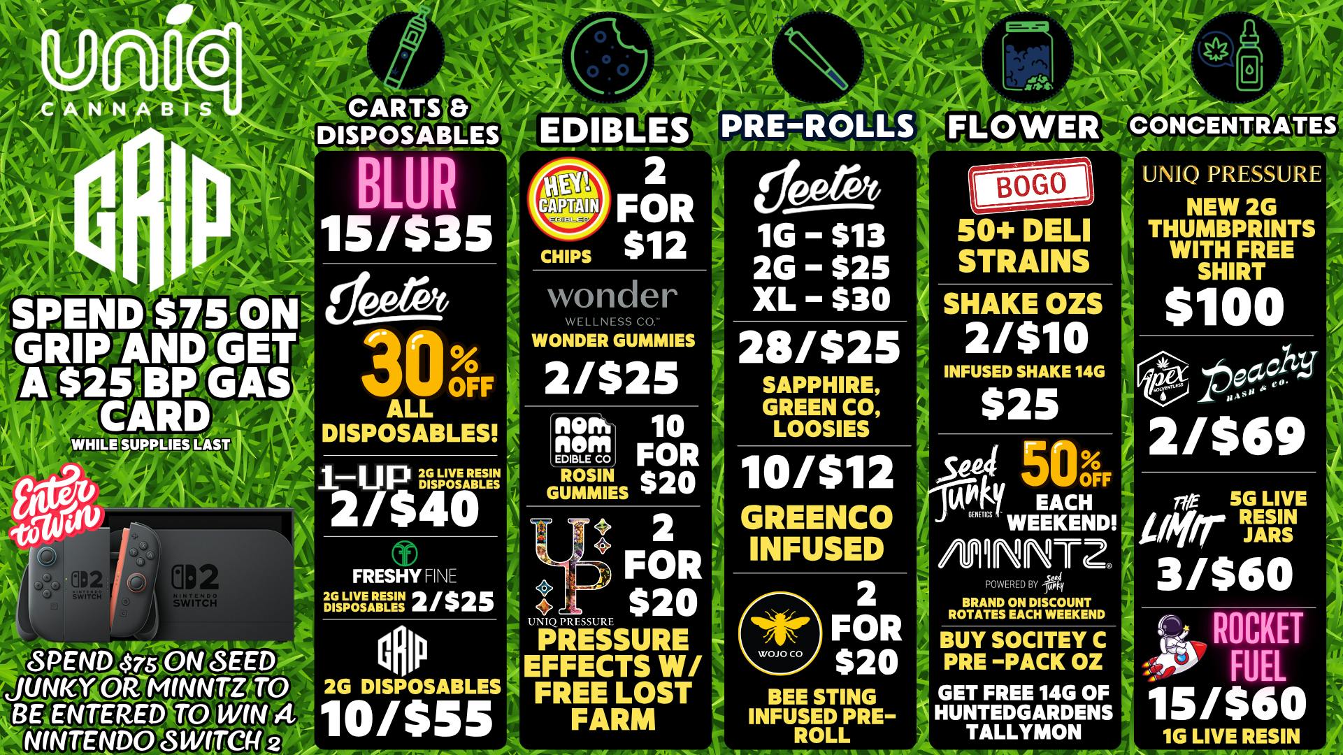 Uniq Cannabis Dispensary Monroe BOGO Select Deli Strain! 30% Off Jeeter Pens