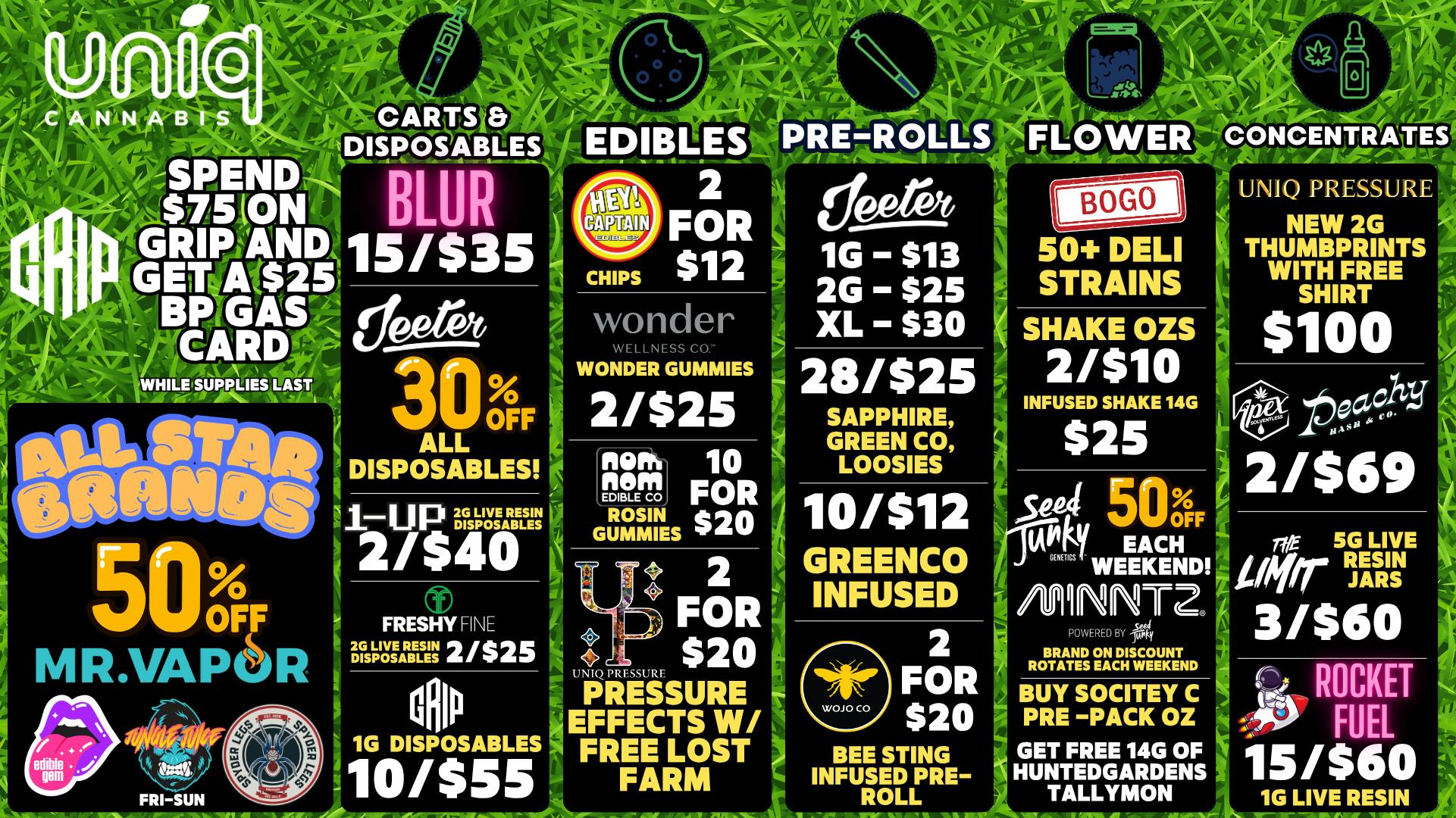 Uniq Cannabis Dispensary Monroe BOGO Select Deli Strain! 30% Off Jeeter Pens