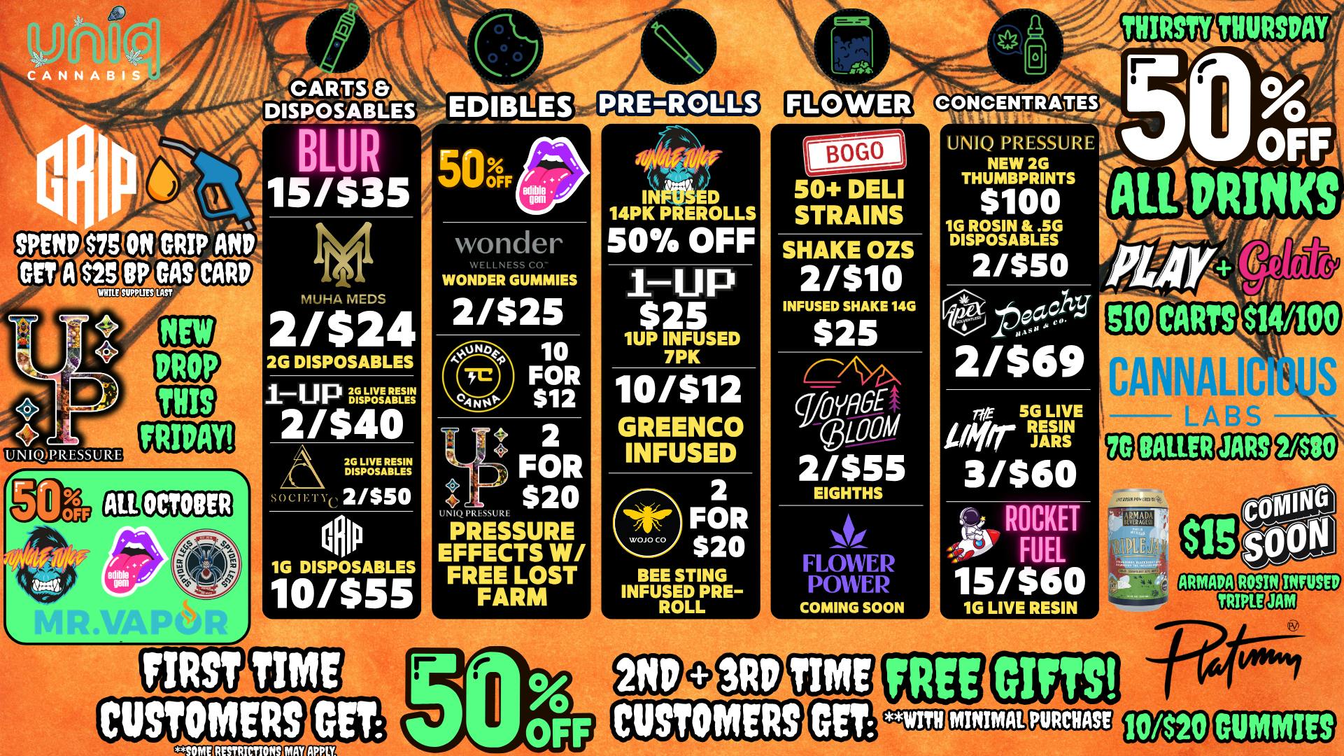 Uniq Cannabis Dispensary Monroe First Time Customers Save 50% off!