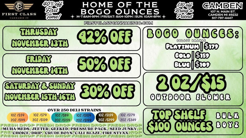 First Class Camden (formerly Dispo) 💨✶42% OFF 11.13💨✶ 50% OFF 11.14💨✶BOGO OZ'S 💨✶