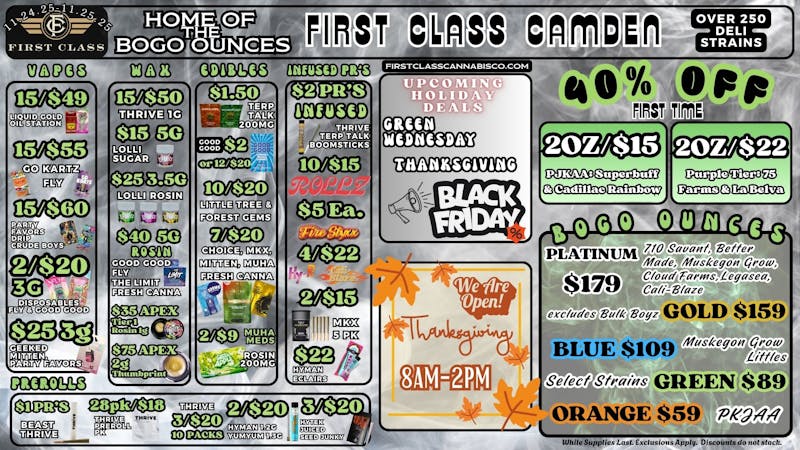 First Class Camden (formerly Dispo) EARLY BLACK FRIDAY DEALS!💨✶2OZ/$15💨✶BOGO OZ'S✶💨