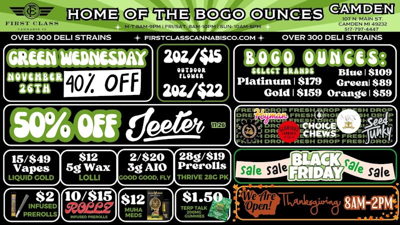 First Class Camden (formerly Dispo) 💨✶40% OFF EVERYTHING✶💨BOGO OUNCES✶💨2OZ/$15💨✶