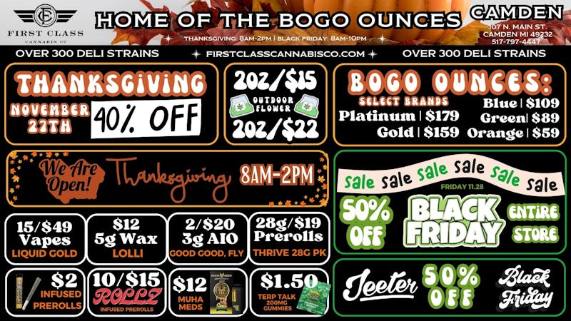 First Class Camden (formerly Dispo) 🍁OPEN THANKSGIVING🍁45% OFF ENTIRE STORE🍁2OZ/$15