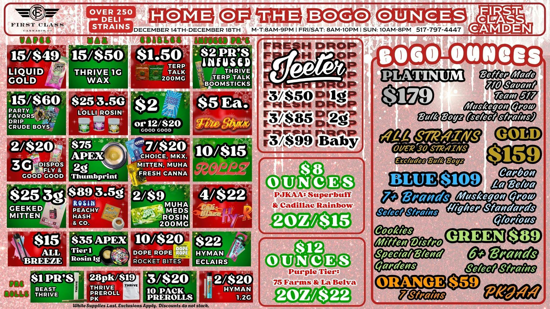 First Class Camden (formerly Dispo) 💨✶BOGO OUNCES✶💨$12 OZ'S💨OVER 250 DELI STRAINS💨