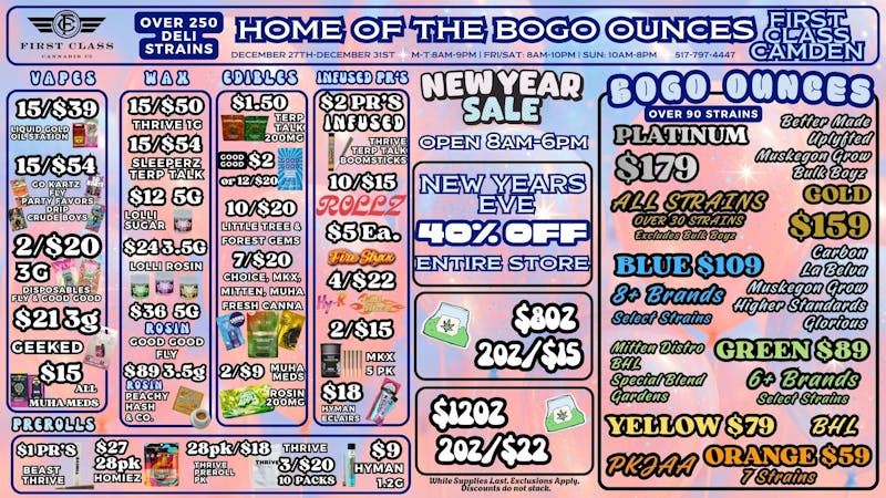 First Class Camden (formerly Dispo) 💨✶40% OFF EVERYTHING✶💨BOGO OUNCES✶💨2OZ/$15💨✶