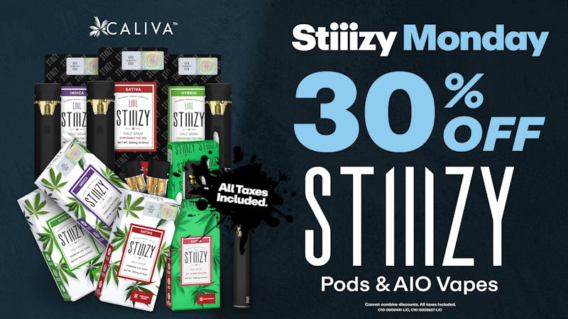 Caliva Stiiizy Monday 30% Off Pods and AIO Vapes