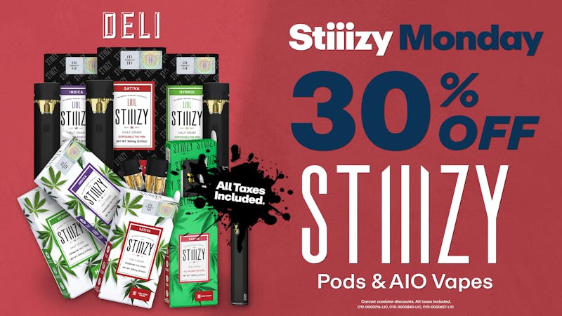 DELI by Caliva Stiiizy Monday 30% Off Pods and AIO Vapes