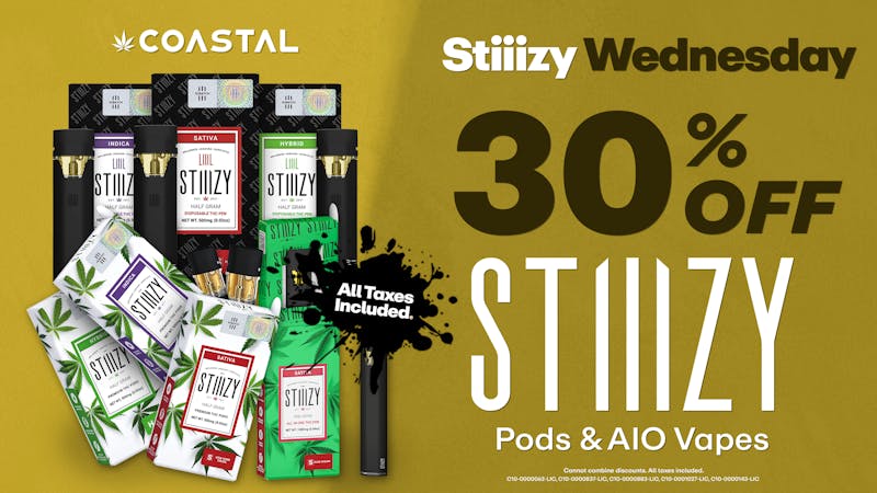 Coastal Stockton 30% Off Stiiizy Vapes + Daily Deals