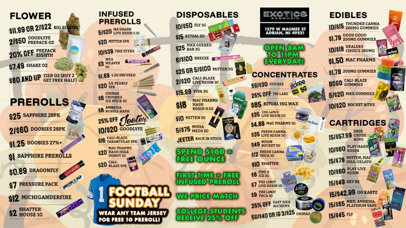 Exotics Cannabis - Adrian - NOW OPEN! 🔥LOWEST PRICES IN THE STATE!