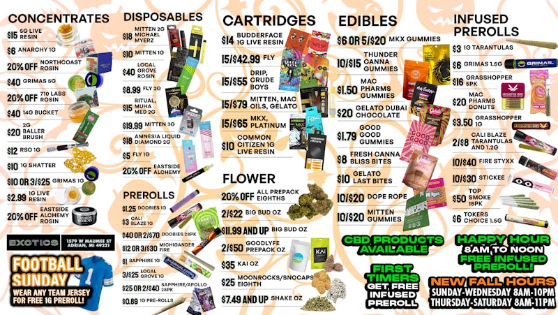 Exotics Cannabis - Adrian - NOW OPEN! 🔥LOWEST PRICES IN THE STATE!
