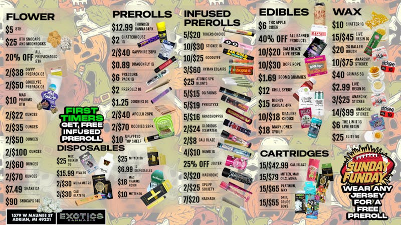 Exotics Cannabis - Adrian - NOW OPEN! 🔥 Adrian Weekly Deals - Best Prices in Michigan!