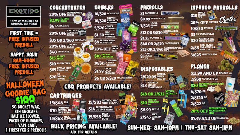 Exotics Cannabis - Adrian - NOW OPEN! 🔥LOWEST PRICES IN THE STATE!