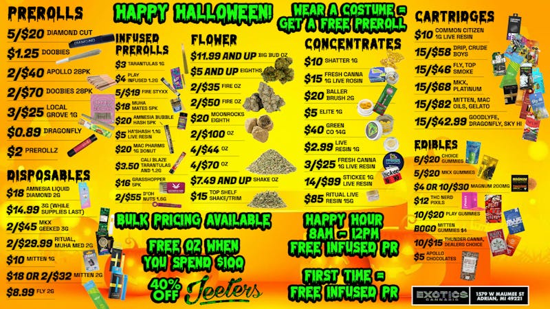 Exotics Cannabis - Adrian - NOW OPEN! 🎃 Halloween at Exotics Adrian 🍬
