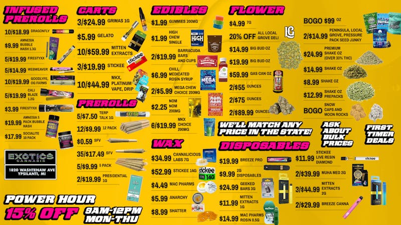 Exotics Cannabis - Ypsilanti ⚡ Power Hour 15% OFF + Ypsilanti's Best Deals