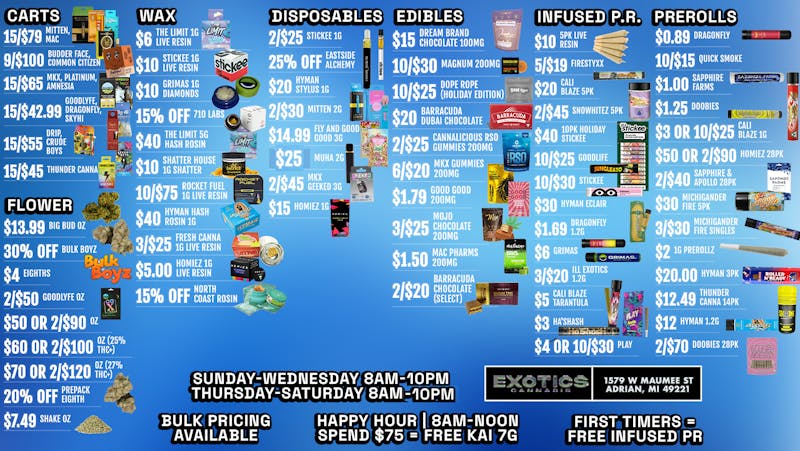 Exotics Cannabis - Adrian - NOW OPEN! 🔥LOWEST PRICES IN THE STATE!