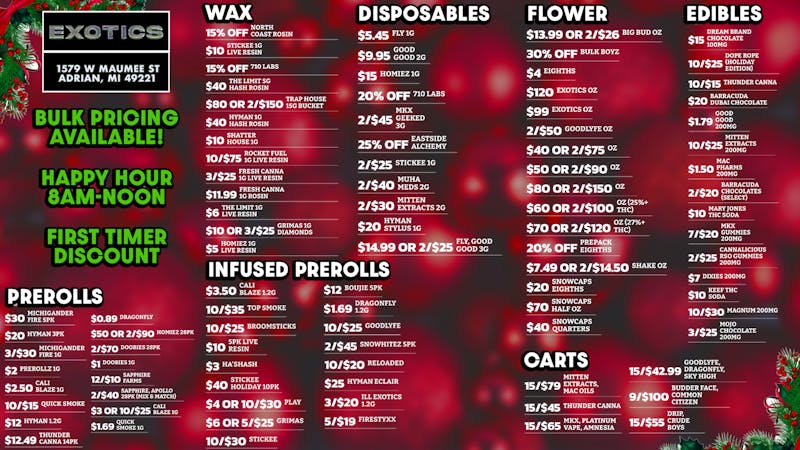 Exotics Cannabis - Adrian - NOW OPEN! 🔥🎁 ADRIAN'S BEST PRICES 🎅🎄✨