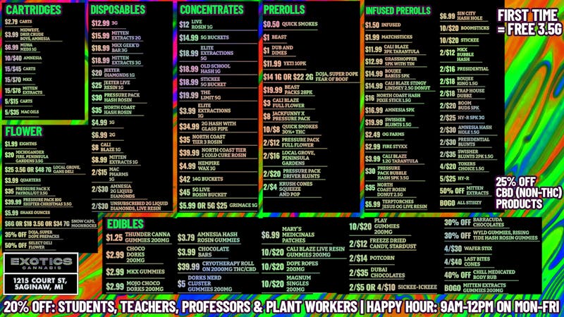 Exotics Cannabis - Saginaw Happy New year💰 SPEND 100 = FREE OUNCE!!