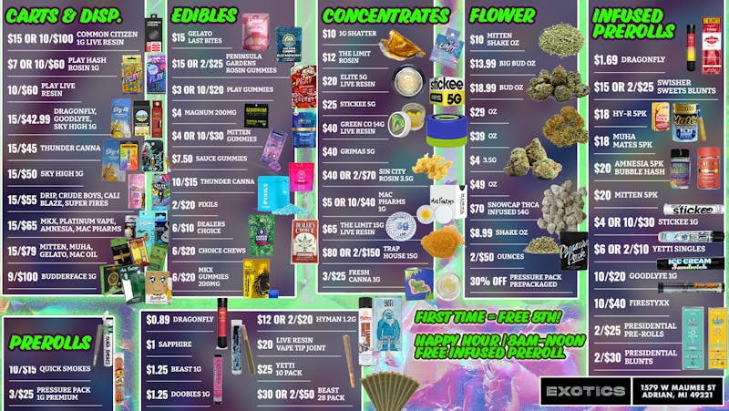 Exotics Cannabis - Adrian - NOW OPEN! LOWEST PRICES IN MICHIGAN