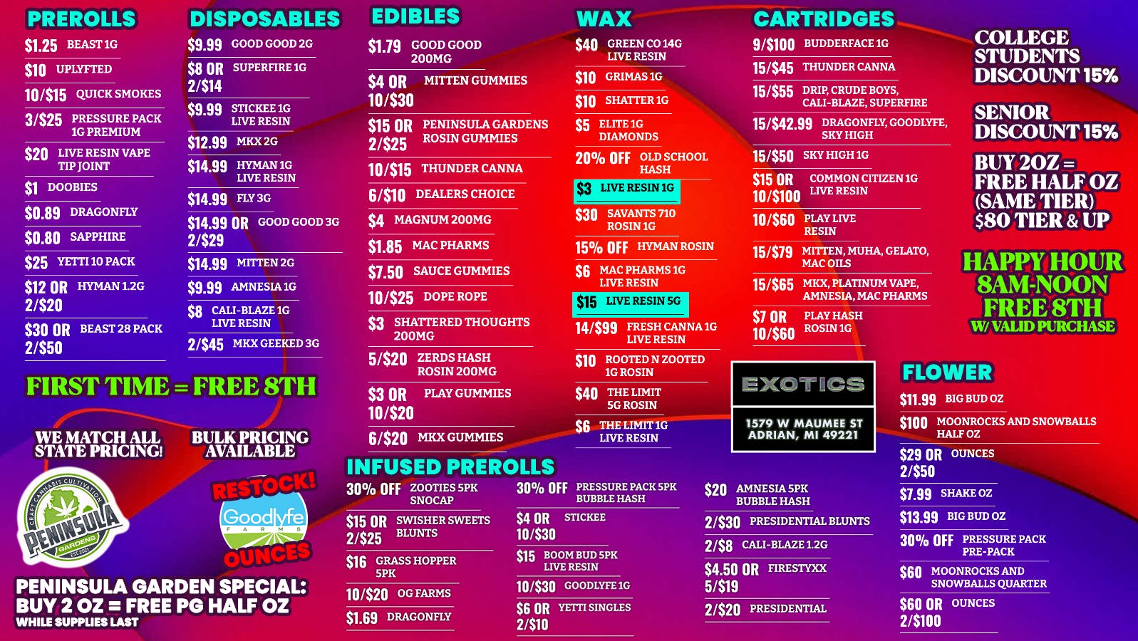 Exotics Cannabis - Adrian - NOW OPEN! 🔥LOWEST PRICES IN MICHIGAN!🔥