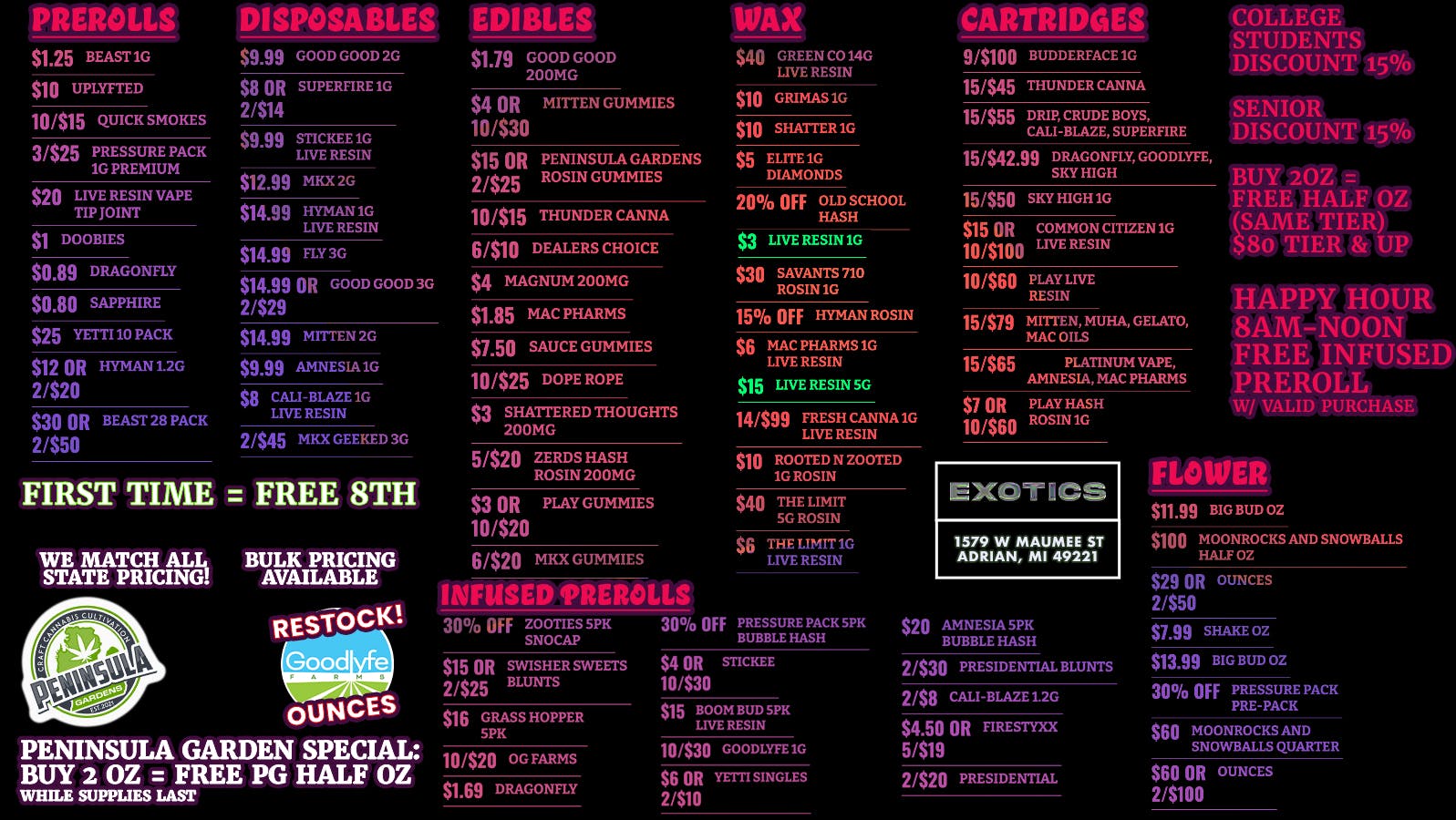 Exotics Cannabis - Adrian - NOW OPEN! 🔥LOWEST PRICES IN MICHIGAN!🔥