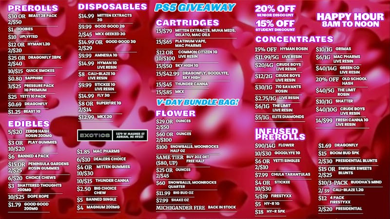 Exotics Cannabis - Adrian - NOW OPEN! 🔥WE PRICE MATCH! | NO 24% TAX! 🔥