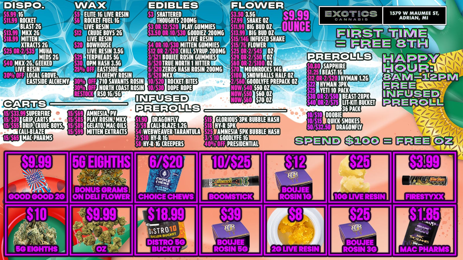 Exotics Cannabis - Adrian - NOW OPEN! 420 HANGOVER! BIG BUD OZ $9.99!!🙌🤑