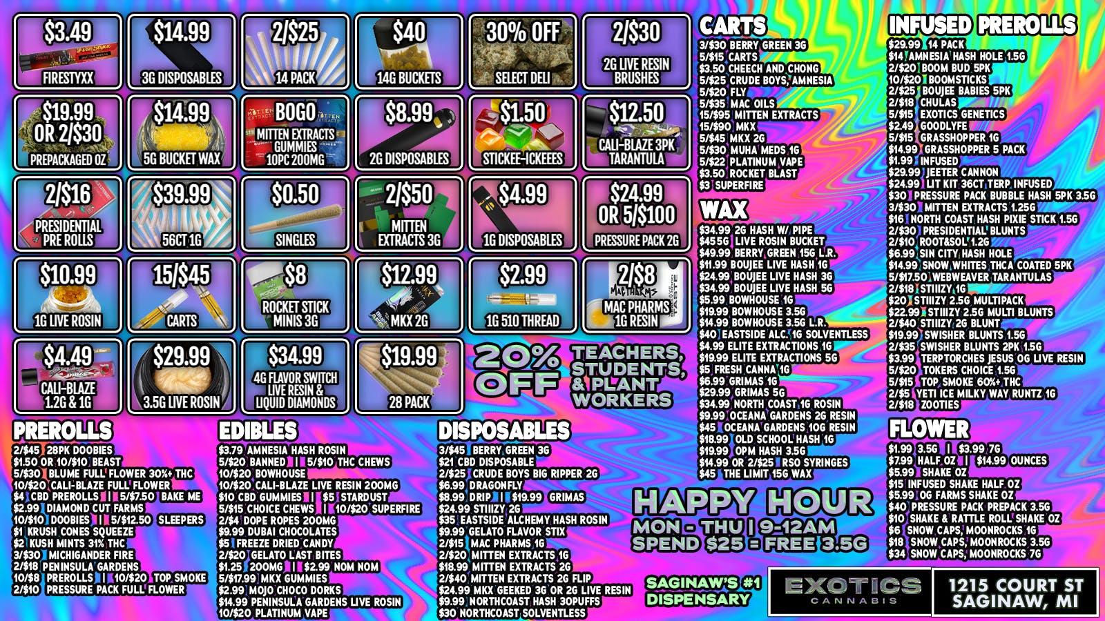 Exotics Cannabis - Saginaw NEW EXOTICS DEALS THIS WEEK FREE 3.5G FIRST TIMERS