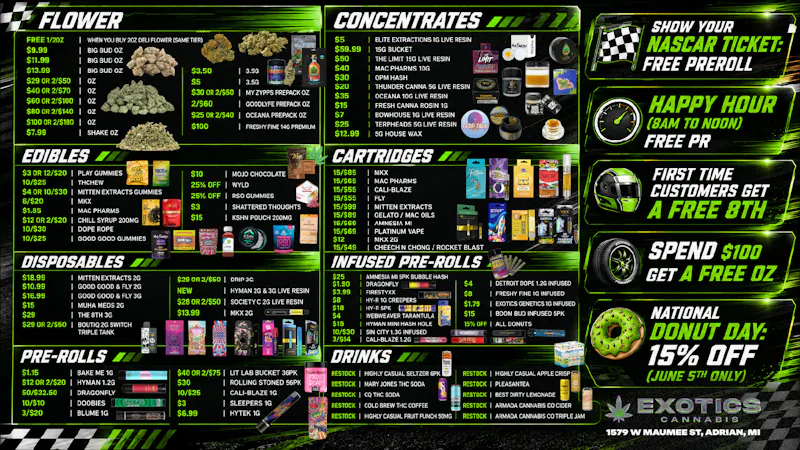 Exotics Cannabis - Adrian - NOW OPEN! 🔥BEST DEALS IN ADRIAN | SPEND $100 = FREE OZ🔥