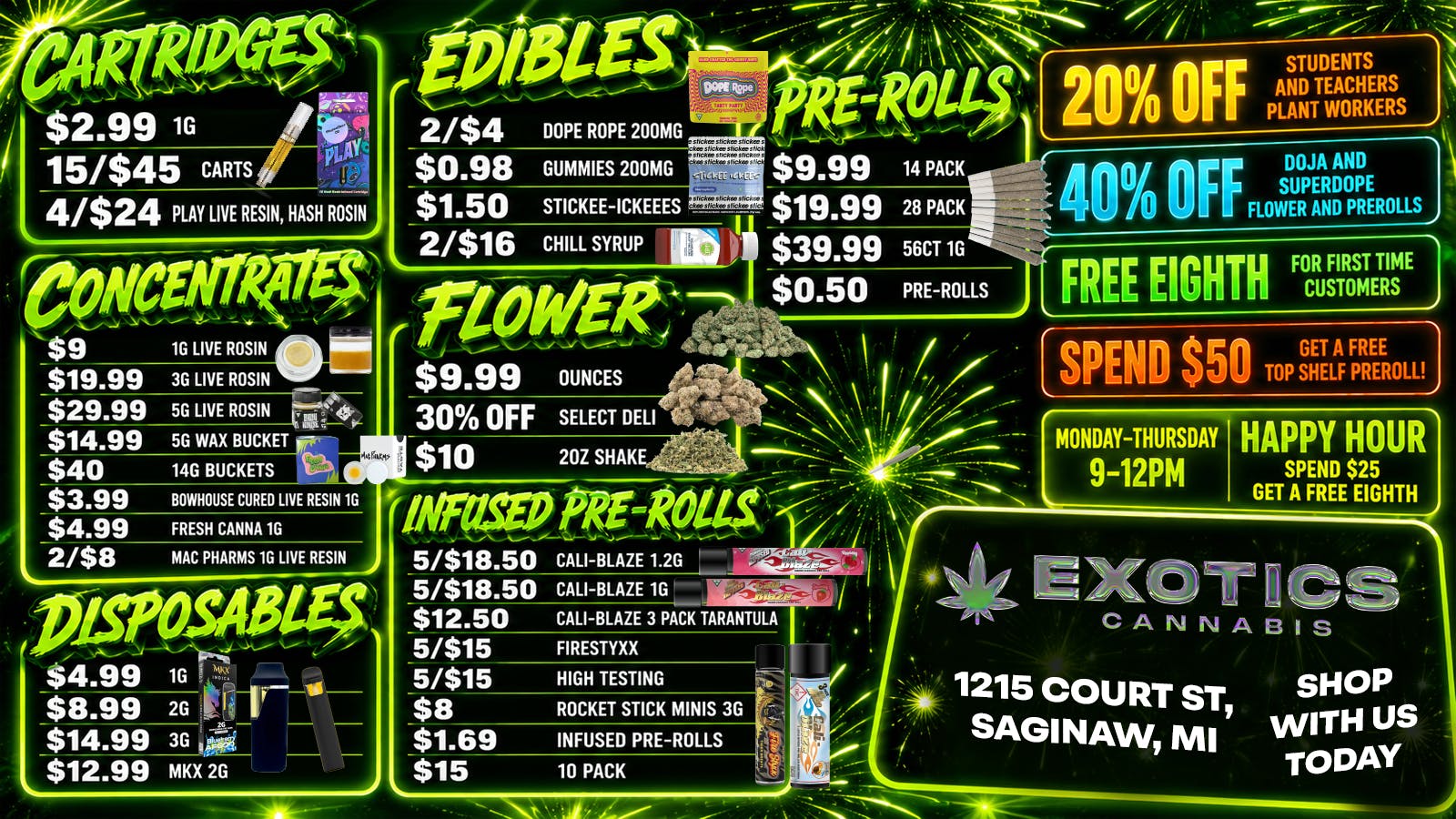 Exotics Cannabis - Saginaw New Lowest Prices Act Now! Cali-Blaze 5/$18.50!!