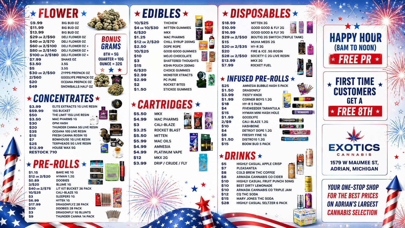 Exotics Cannabis - Adrian - NOW OPEN! 🤑Lowest Prices in MICHIGAN! 💸Free OZ spend $100