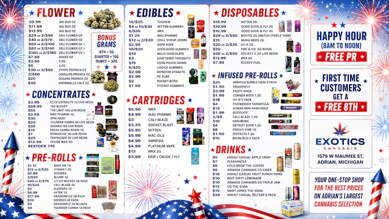 Exotics Cannabis - Adrian - NOW OPEN! 🤑Lowest Prices in MICHIGAN! 💸Free OZ spend $100