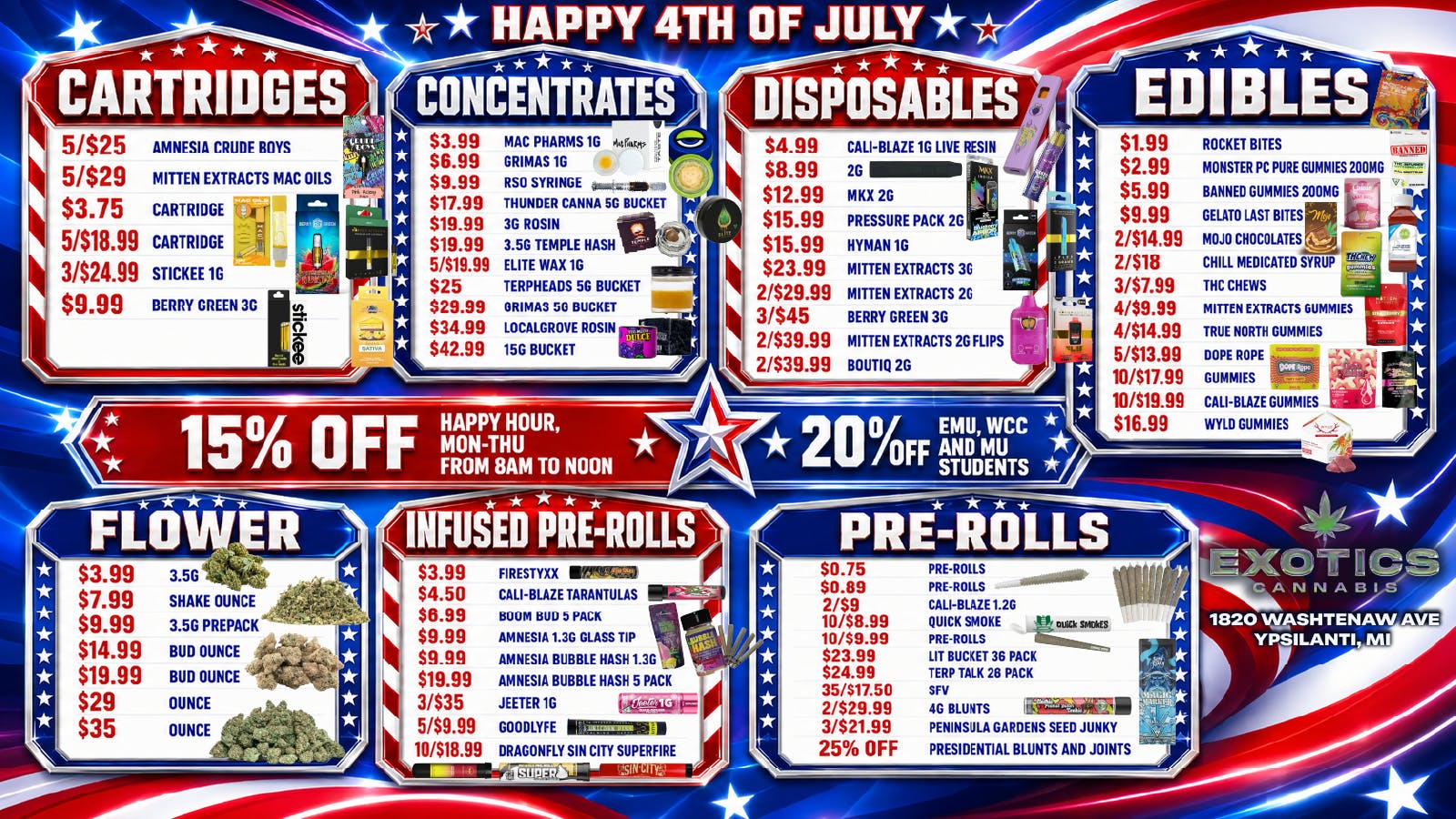 Exotics Cannabis - Ypsilanti ❤️🤍💙 YPSI'S BEST 4TH OF JULY SALE ❤️🤍💙