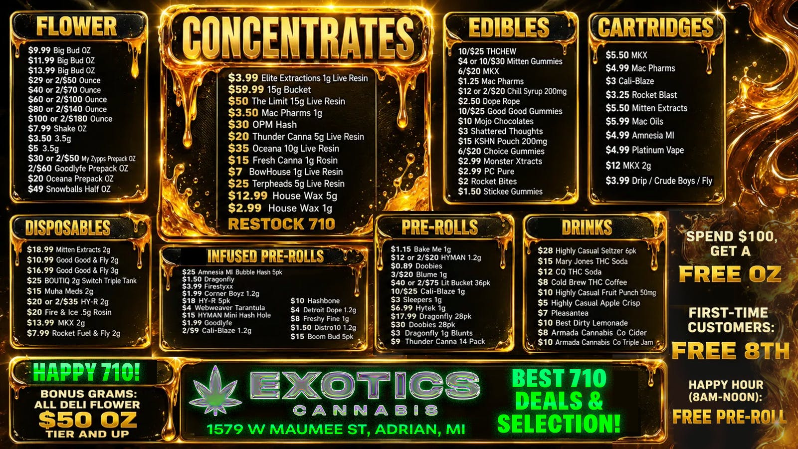 Exotics Cannabis - Adrian - NOW OPEN! 710 DEALS ARE LIVE!!! LOWEST PRICES IN MICHIGAN💸