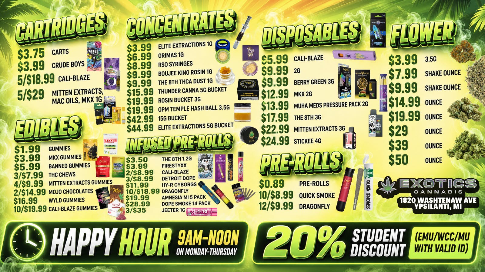 Exotics Cannabis - Ypsilanti 🔥$0.89 PRE-ROLLS 🔥 $1.99 GUMMIES 🔥 5/$29 CARTS