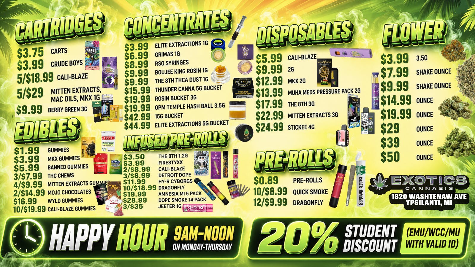 Exotics Cannabis - Ypsilanti 🔥$0.89 PRE-ROLLS 🔥 $1.99 GUMMIES 🔥 5/$29 CARTS