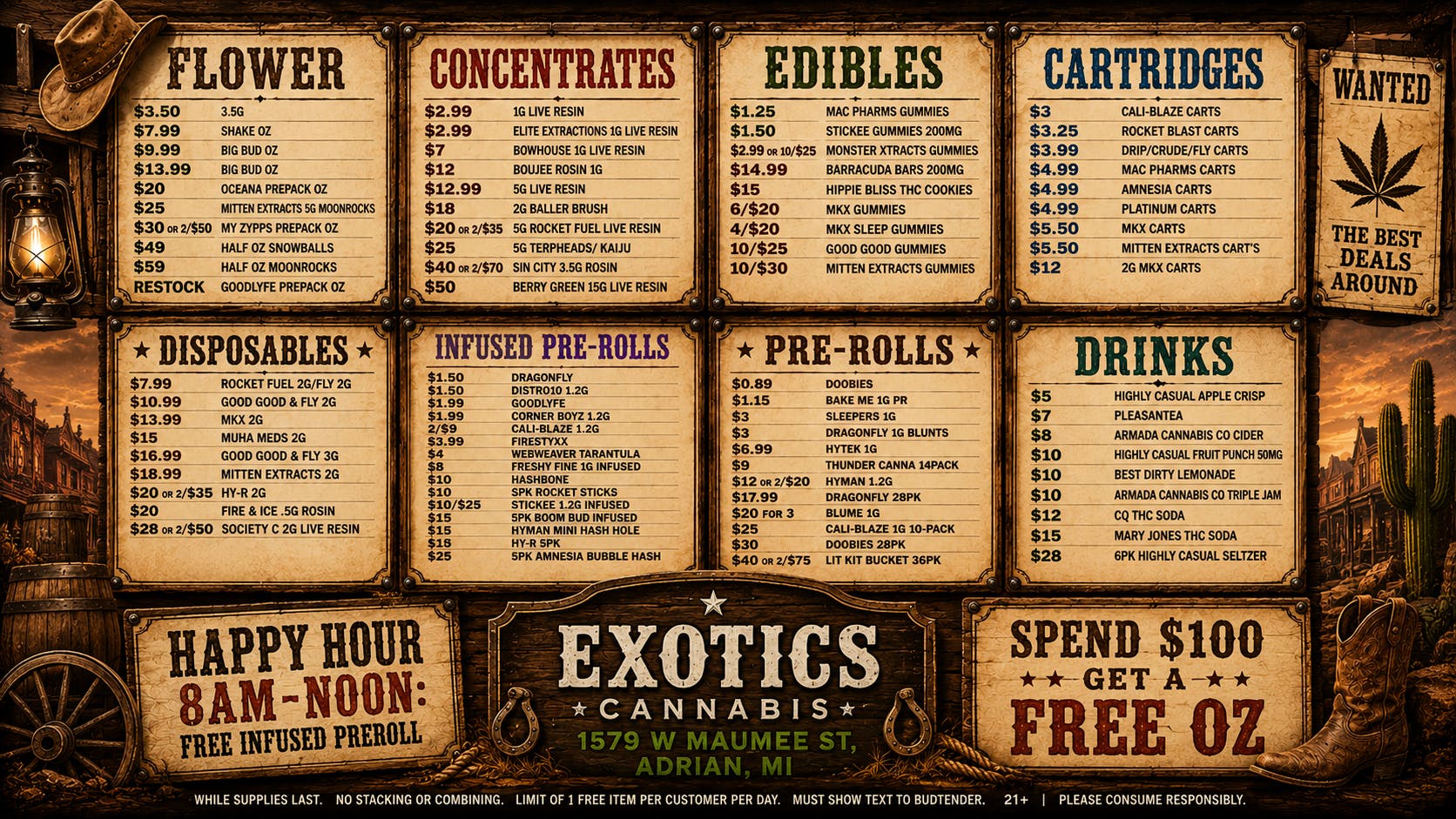 Exotics Cannabis - Adrian - NOW OPEN! Cool Down with the Hottest Deals!