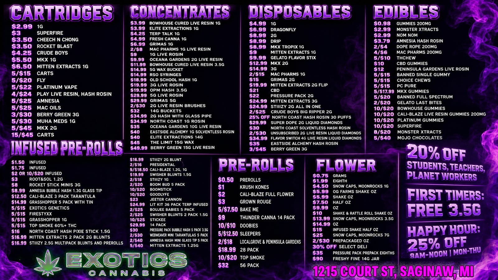Exotics Cannabis - Saginaw $10oz MULTIPLE STRAINS 5/$18.50CALI-BLAZE SHOP NOW