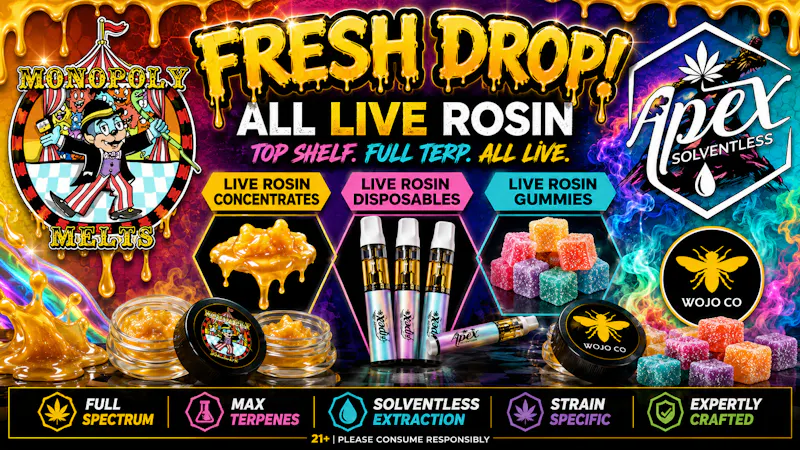 Exotics Cannabis - Adrian - NOW OPEN! FRESH DROP! APEX SOLVENTLESS, MONOPOLY MELTS, WOJO