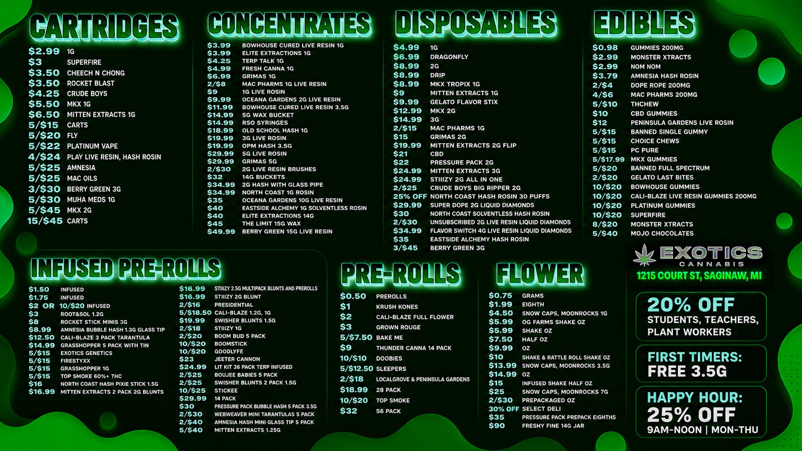 Exotics Cannabis - Saginaw Saginaw's BEST Prices | We Show Love 🔥💚