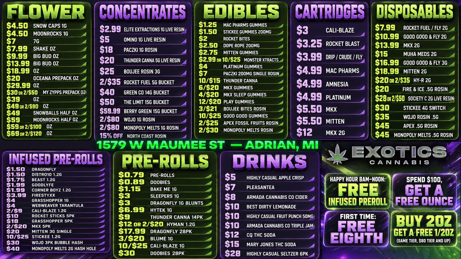 Exotics Cannabis - Adrian - NOW OPEN! 🔥 THESE DEALS SHOULD BE SECRET 🤫