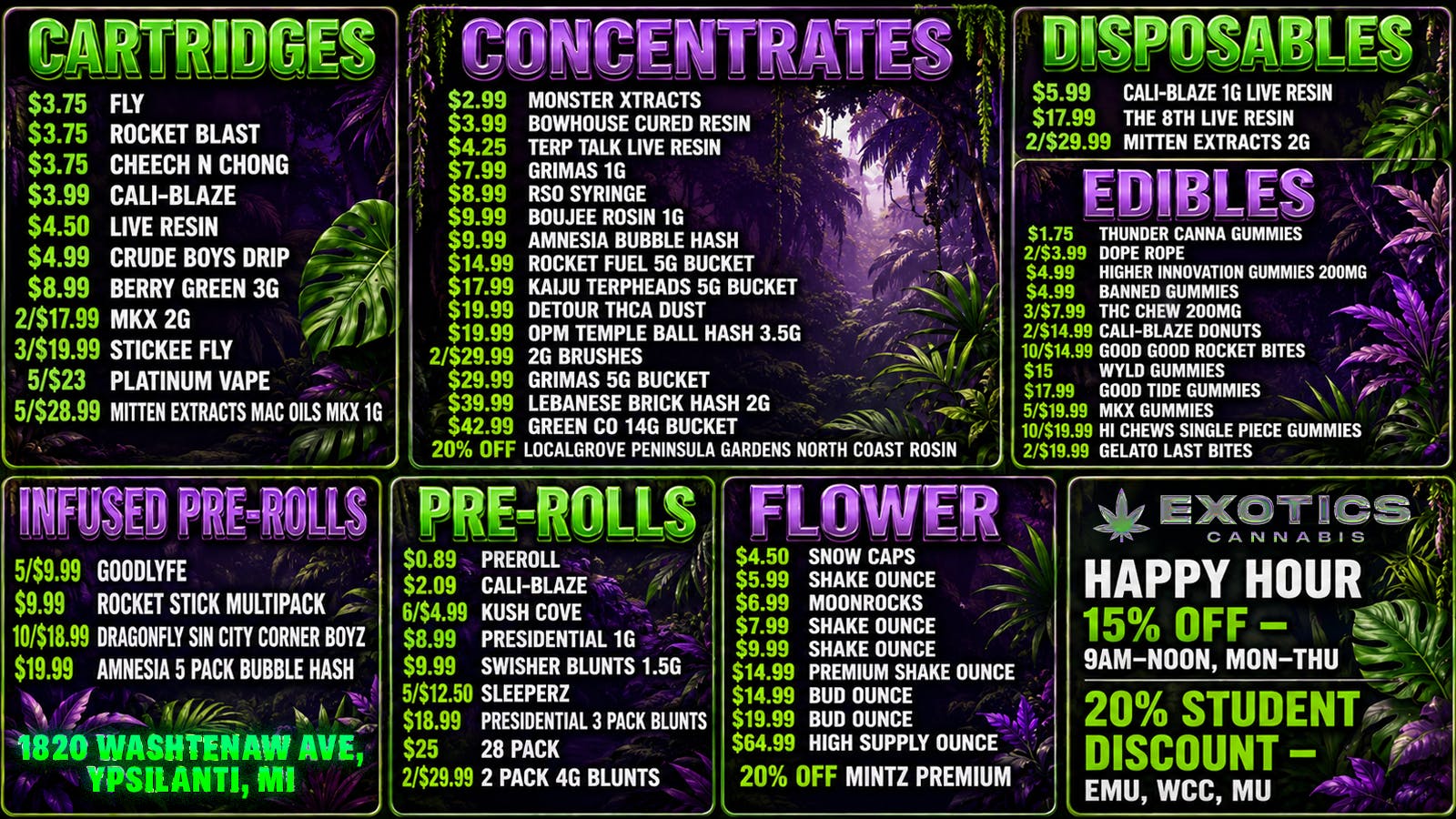 Exotics Cannabis - Ypsilanti YPSILANTI'S BEST 🌴 OZ FROM $5.99