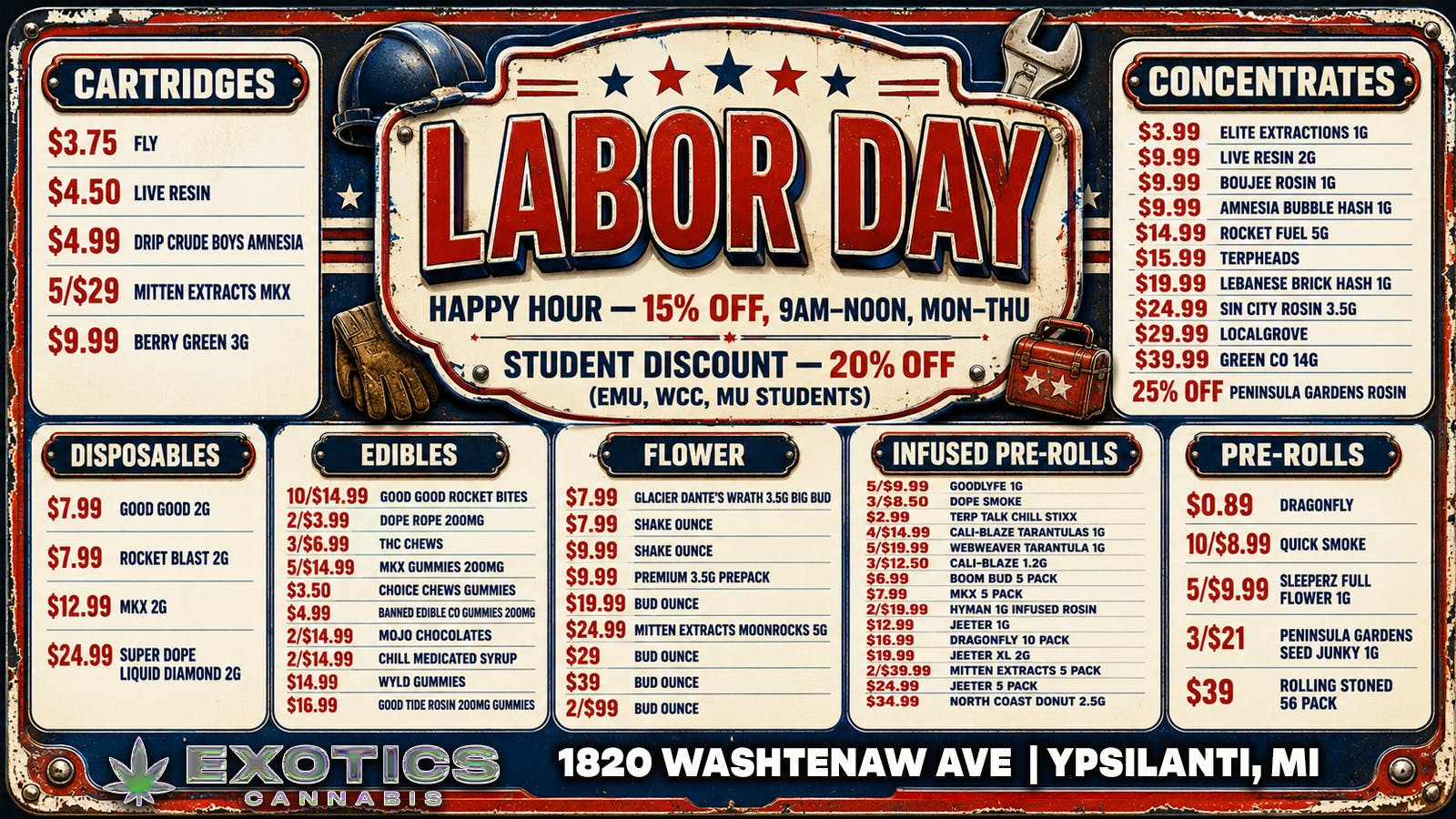 Exotics Cannabis - Ypsilanti LABOR DAY IN YPSILANTI ✊ ⚒️️ 👷