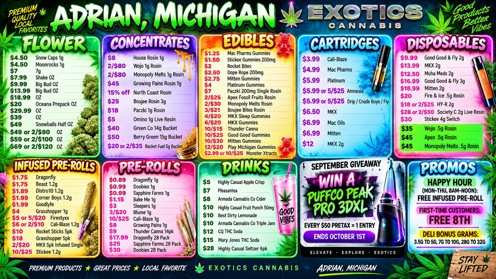 Exotics Cannabis - Adrian - NOW OPEN! PUFFCO GIVEAWAY! OUNCES AS LOW AS $9.99🙌🤑