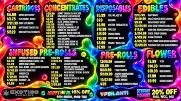 Exotics Cannabis - Ypsilanti 🫧 $0.89 PRE-ROLLS 🫧 $3.99 3.5G 🫧 $3.75 CARTS