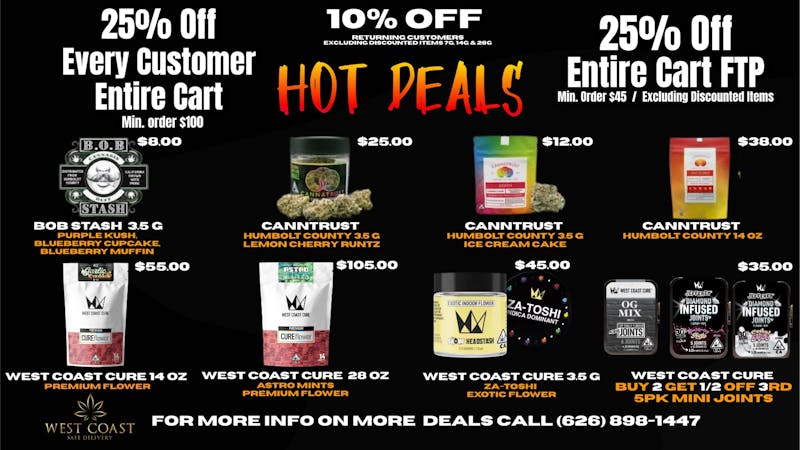 West Coast Safe Delivery HOT DEALS 25% FTP