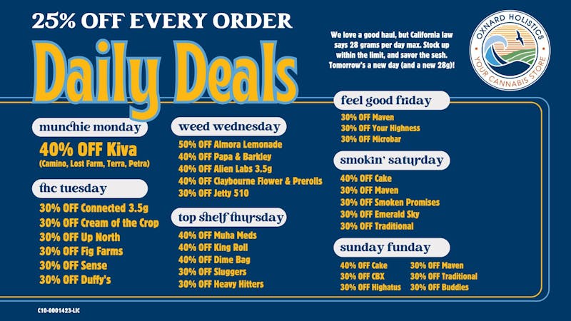 Oxnard Holistics Dispensary Daily Deals: A Week of Massive Savings!