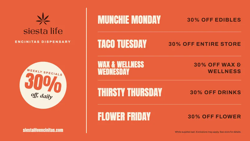 Siesta Life Encinitas Weekly Deals 30% Off